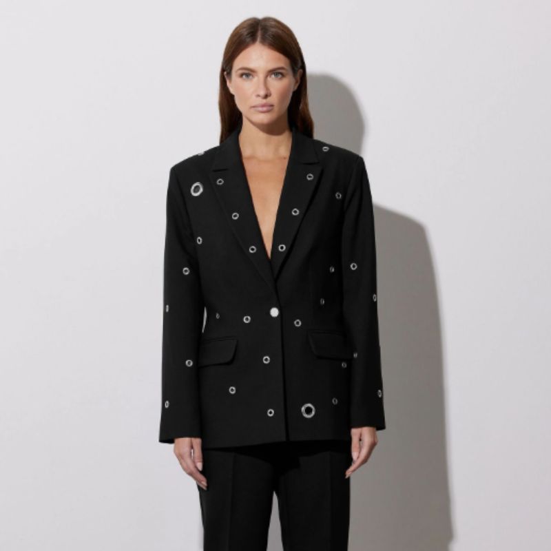 eyelet embellished black blazer