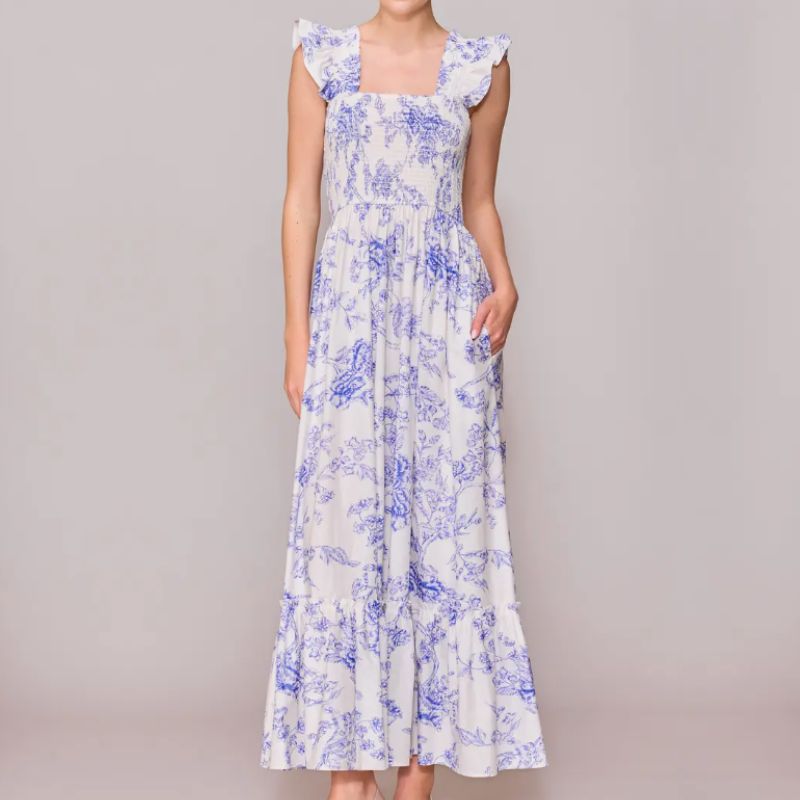 long blue and white summer dress