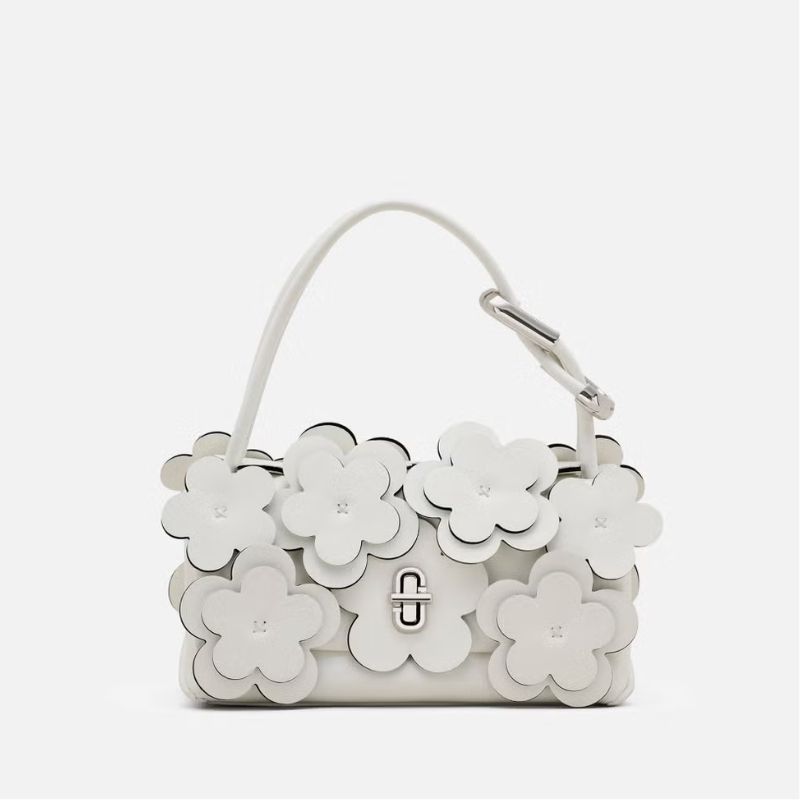 Marc Jacobs white leather mini bag with top handle and white applique flowers