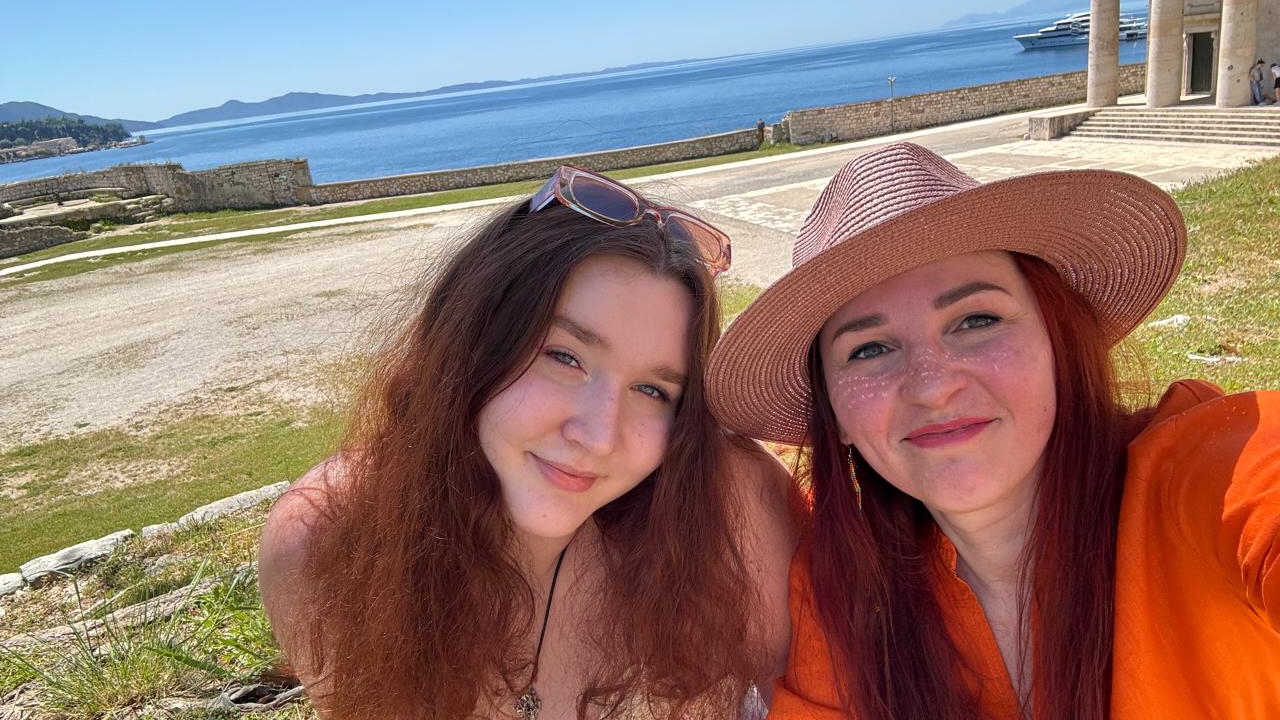Kate and Svitlana Svichar smiling together on holiday
