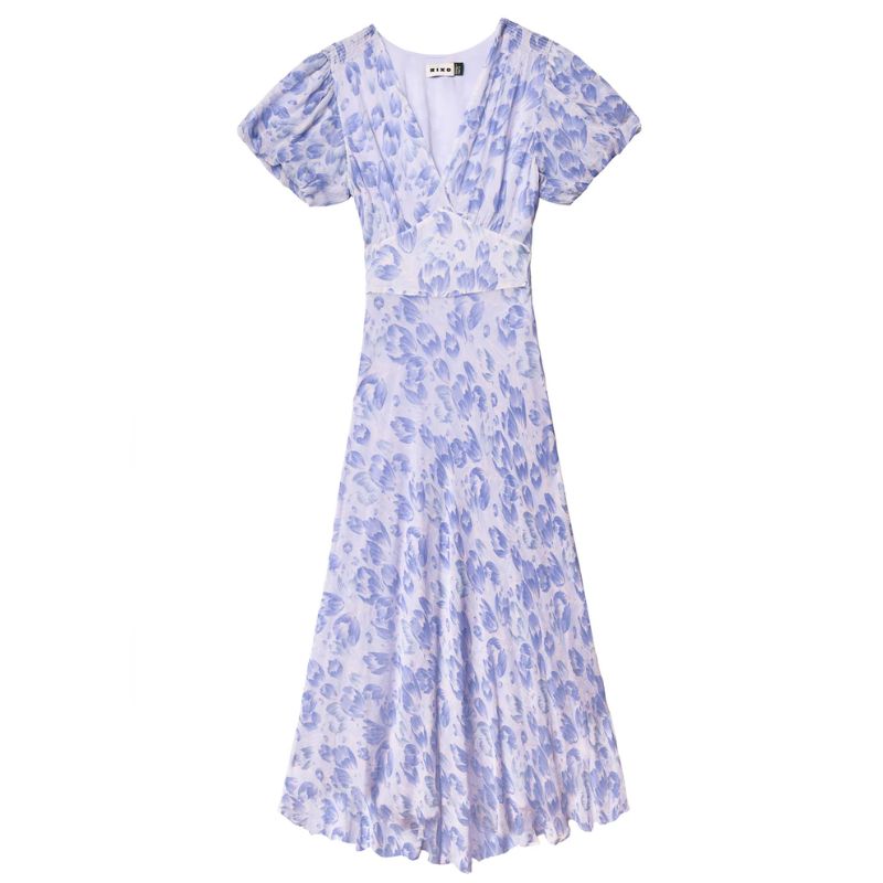 blue and white floral dress