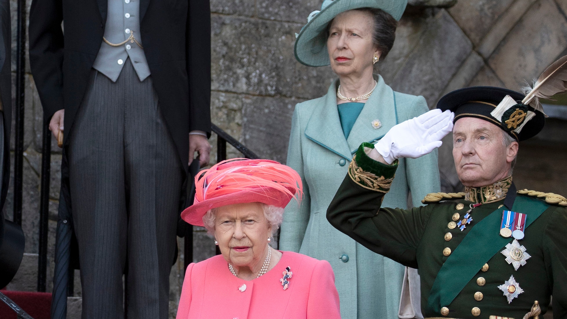 Queen Elizabeth II hosts a garden party with Princess Anne, Princess Royal at the Palace Of Holyroodhouse on July 3, 2019