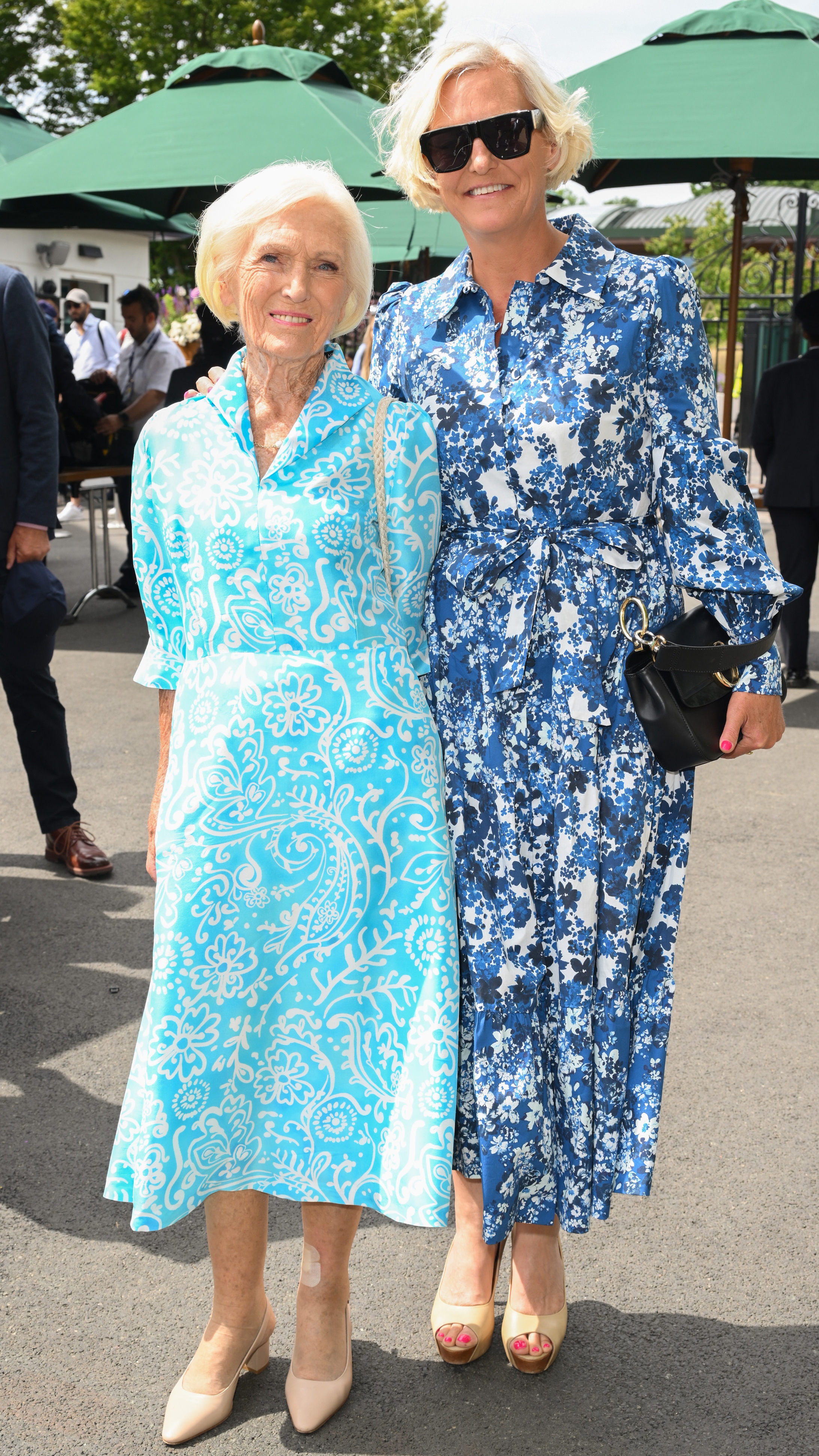 Dame Mary Berry and Annabel Bosher attend day five of the Wimbledon Tennis Championships at the All England Lawn Tennis and Croquet Club on July 04, 2025