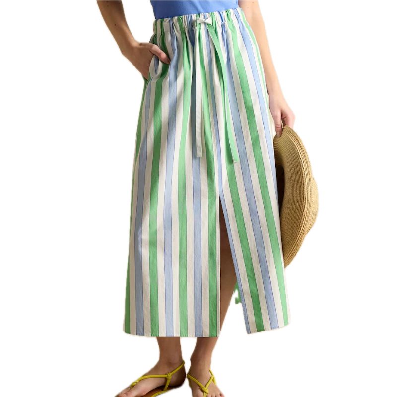Joules , Blue/Green Stripe Cotton Poplin Midi Skirt
