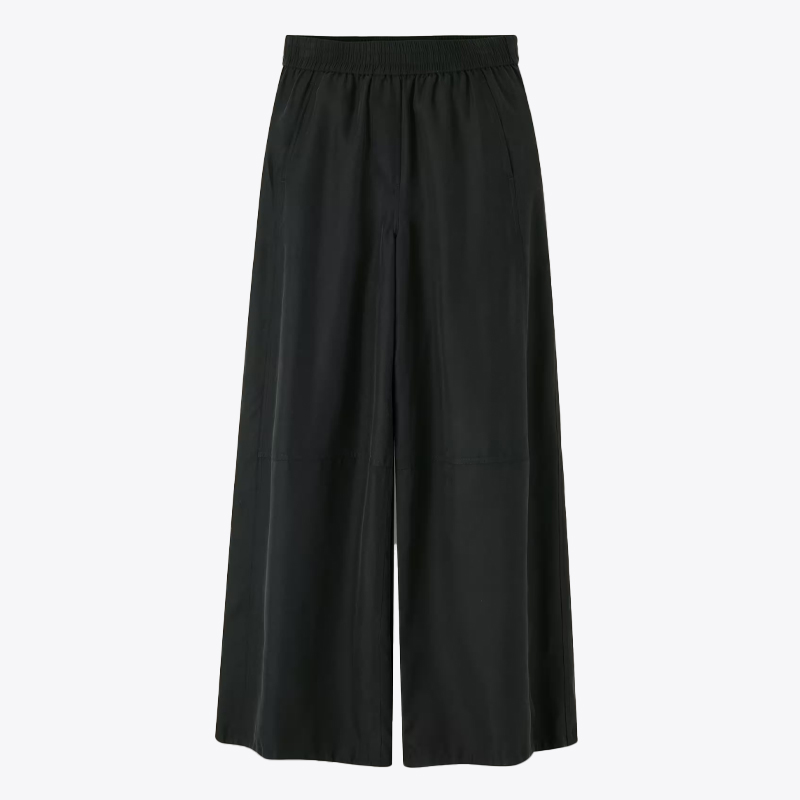 Black wide leg washed silk trousers, Me+Em