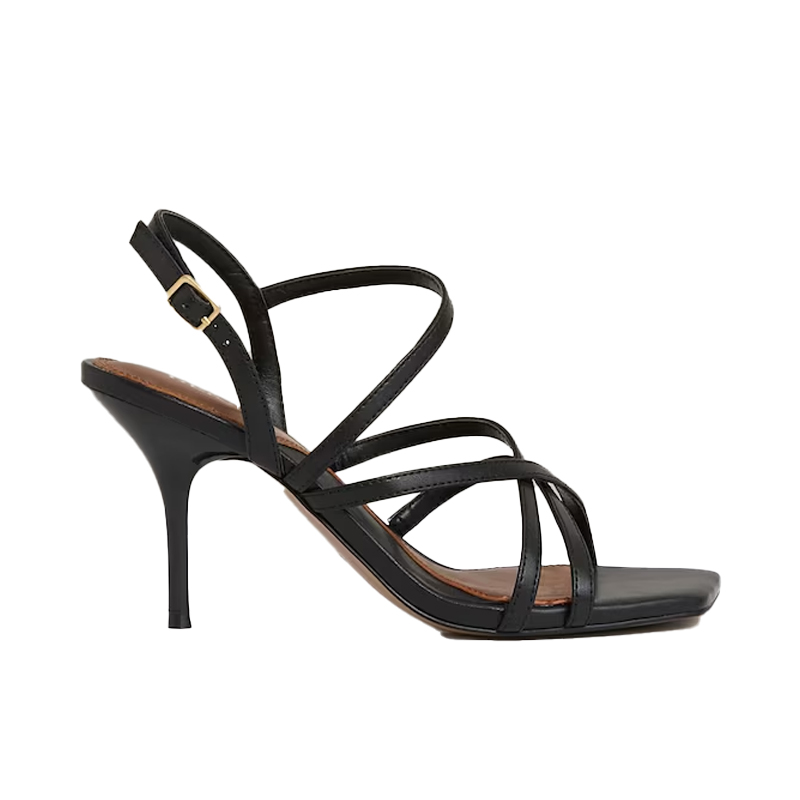 black strappy leather heeled sandals, Reiss