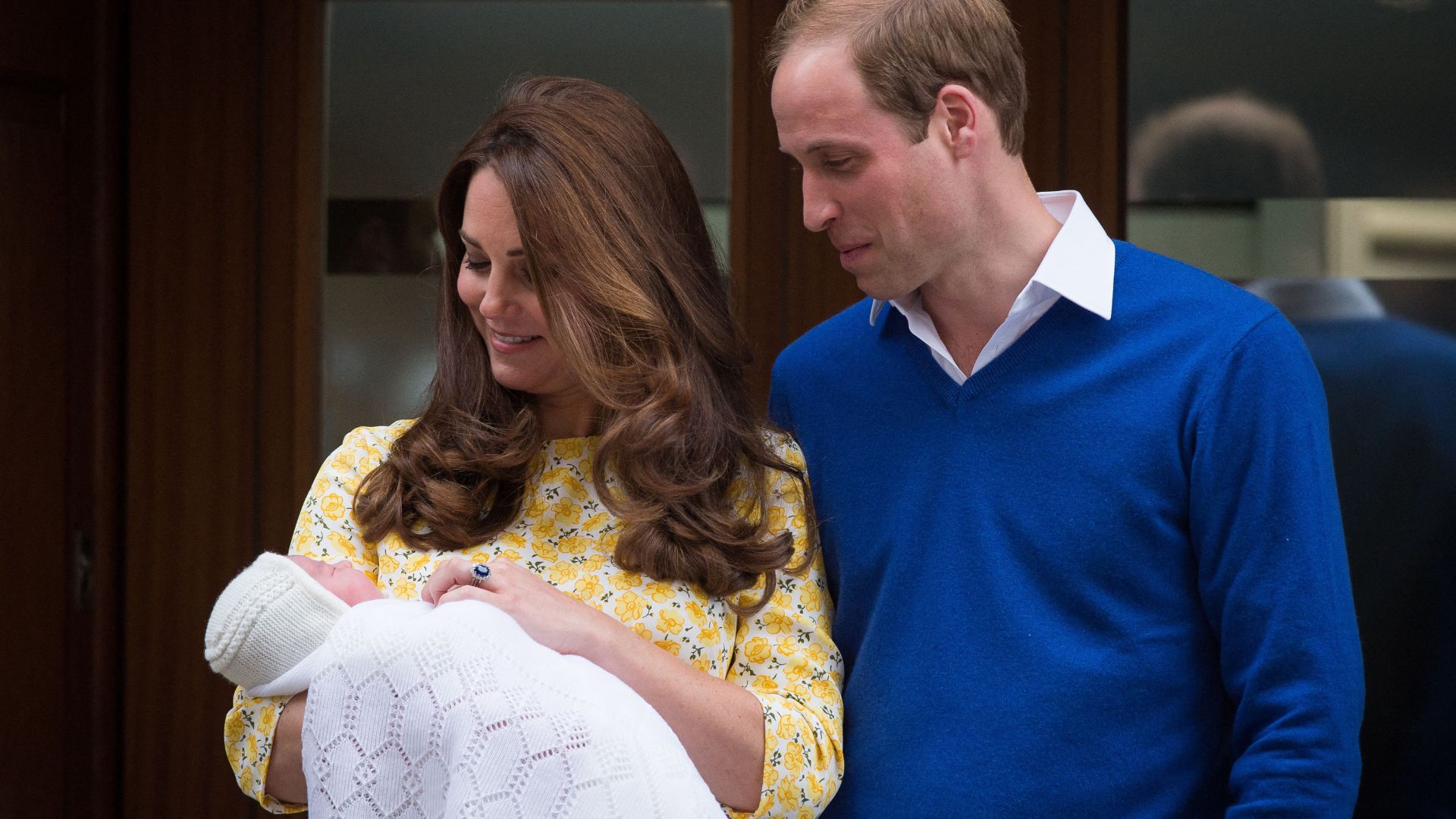 Kate Middleton and Prince William hold Princess Charlotte outside the Lindo Wing after her birth in 2015