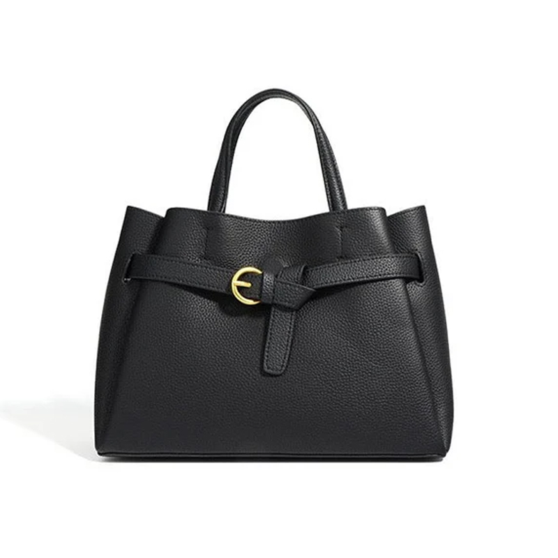 Black top handle leather bag, Mi Bolsa