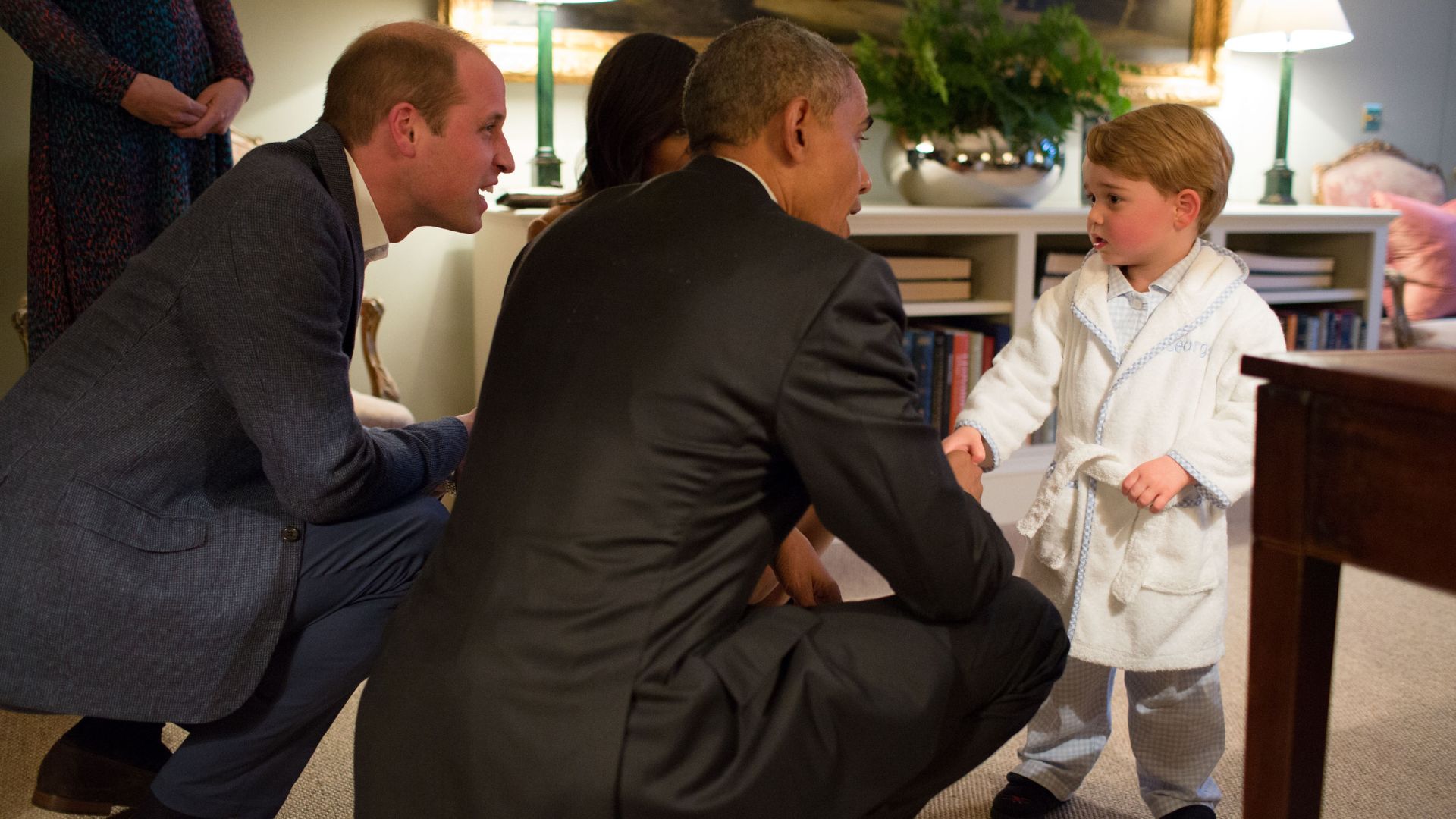 Prince William and Barack Obama with Prince George