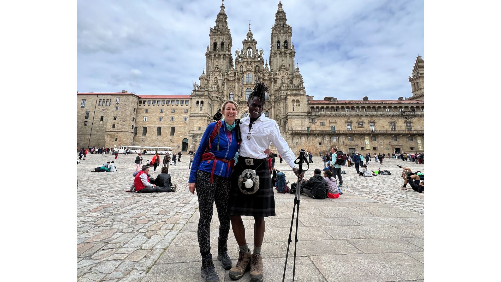 Sue and Larry at the Cathedral at Santiago de Compostela