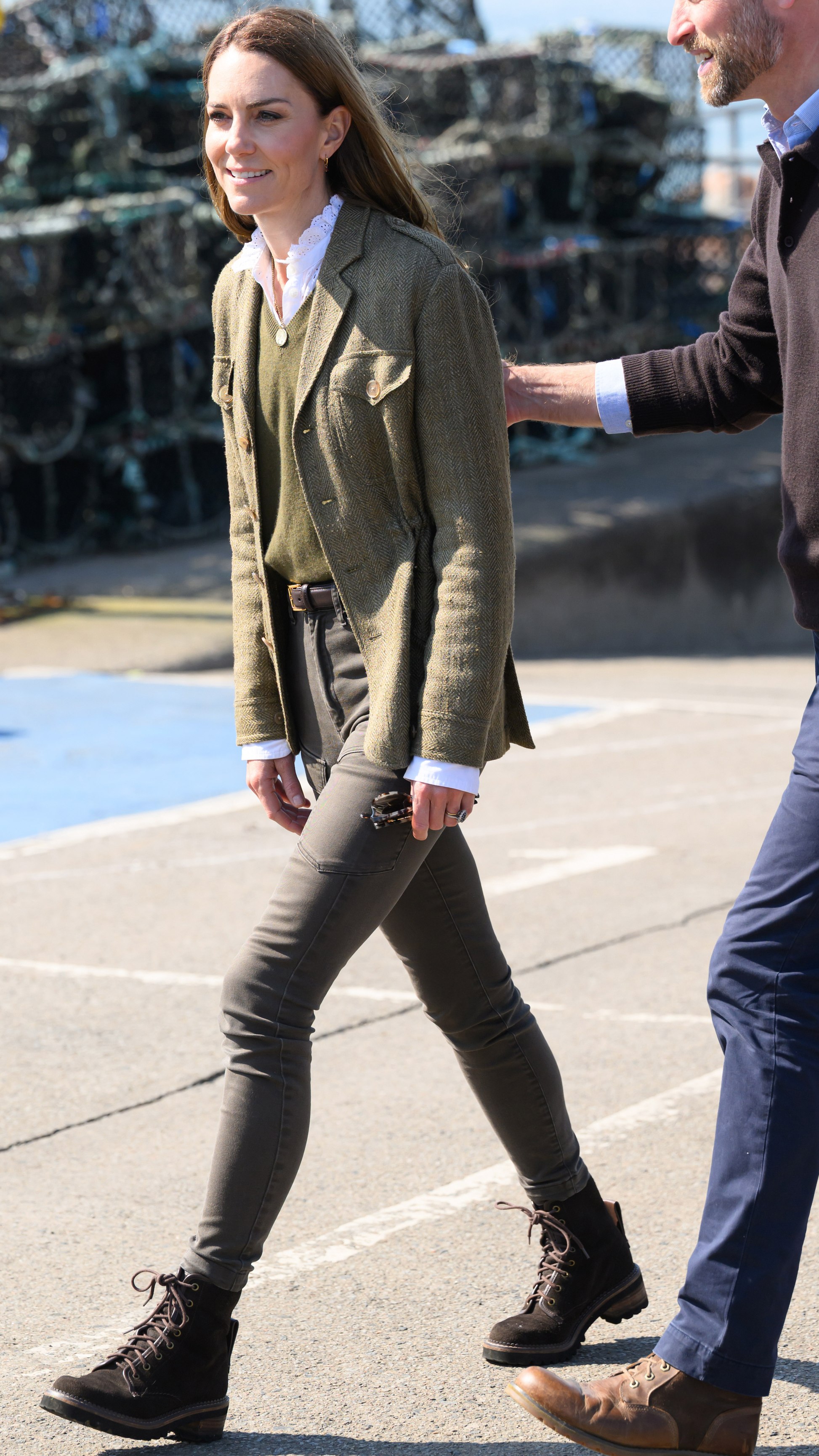 Catherine, Princess of Wales walks as she returns from the island of Iona on a public ferry on April 30, 2025 in Fionnphort, Scotland