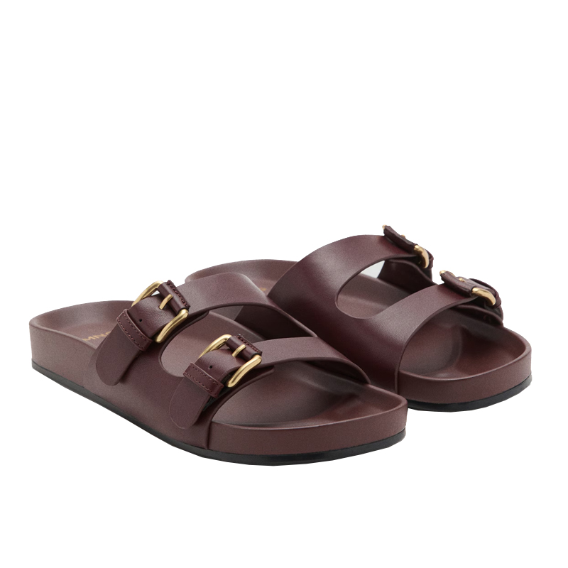 burgundy two strap sandals, Mango