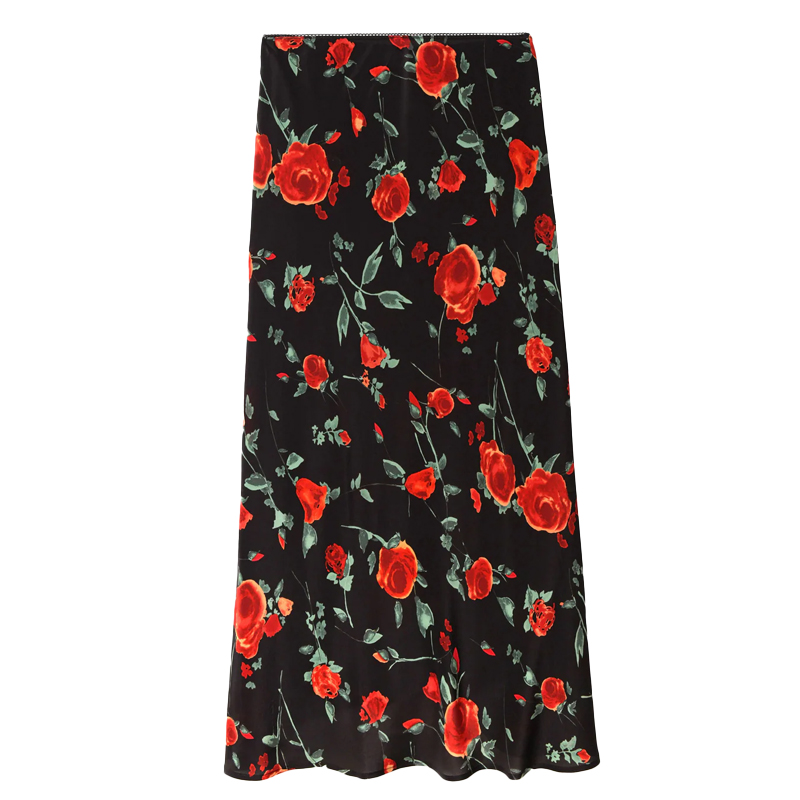 Black slip skirt with red flowers