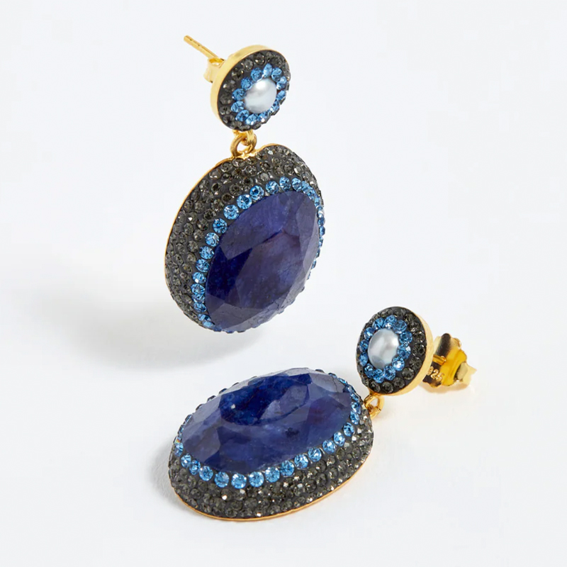 Soru Jewellery blue sapphire drop earrings