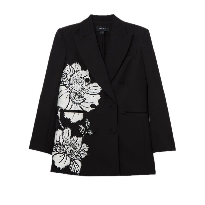 Karen Millen, Tailored Applique Satin Beaded Tuxedo Blazer
