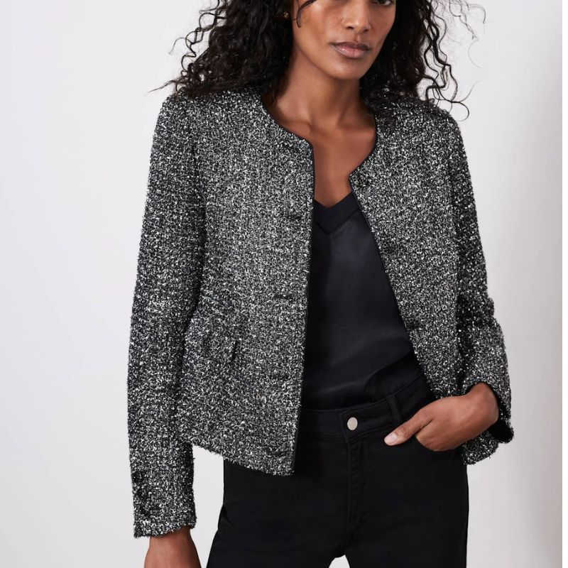 Mint Velvet , Silver Metallic Military Jacket 