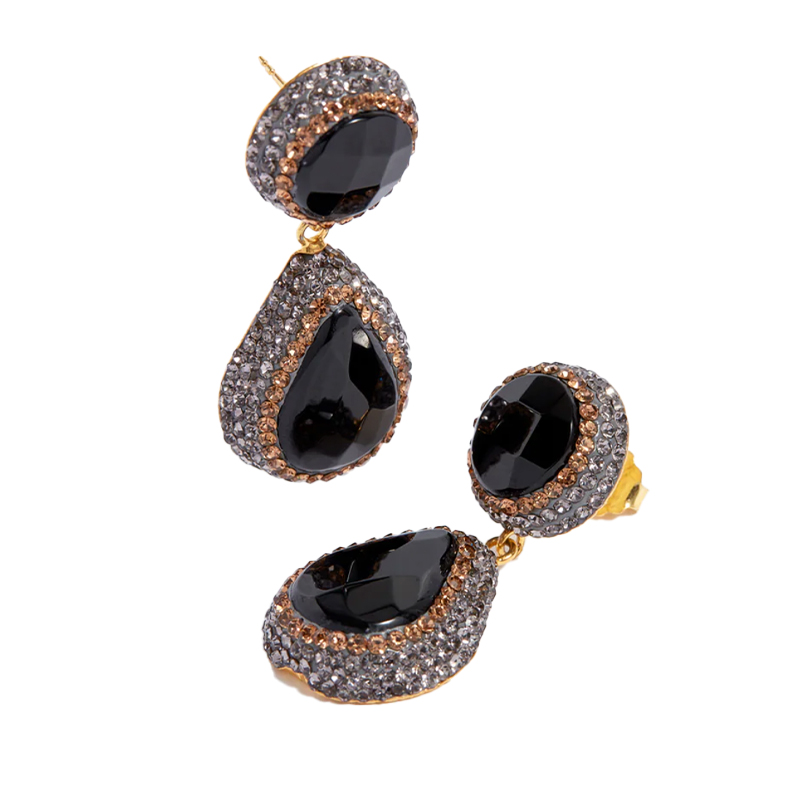 Black onyx and crystal drop earrings, Soru