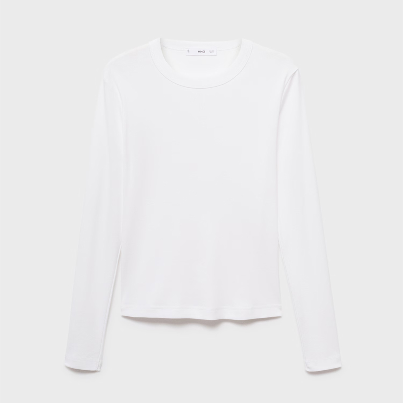 white long sleeve fitted tee, Mango