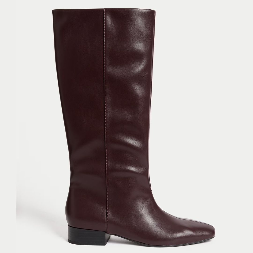 M&amp;amp;S Burgundy Chisel Toe Knee High Boots