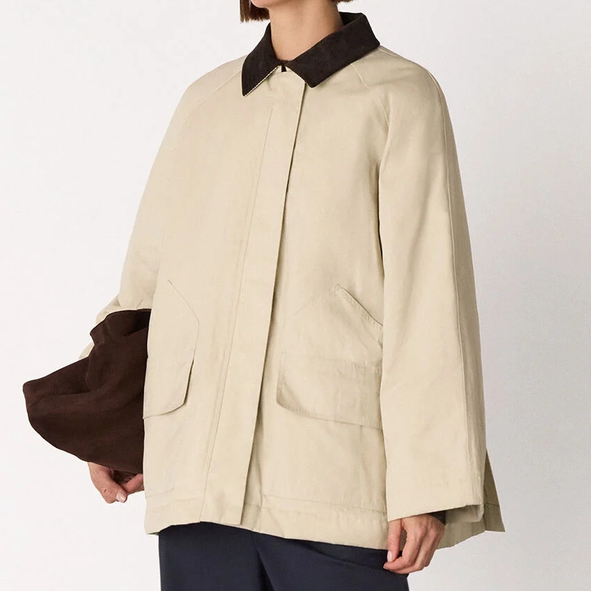 Whistles Neutral Fern Waxed Collared Barn Jacket