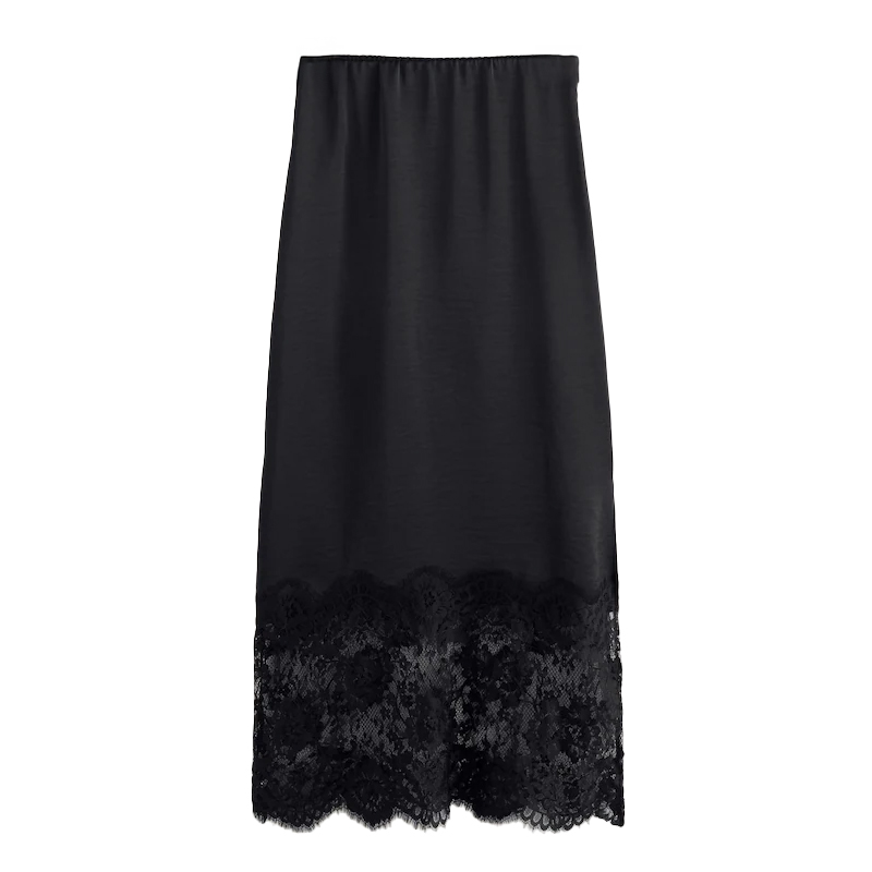 Black lace trim slip skirt, Next