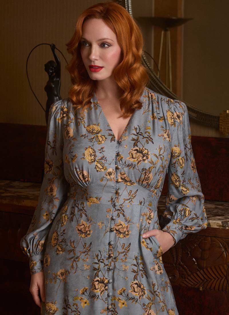 Christina Hendricks X Joanie - Lily of the Valley Pressed Flowers Print Midi Dress