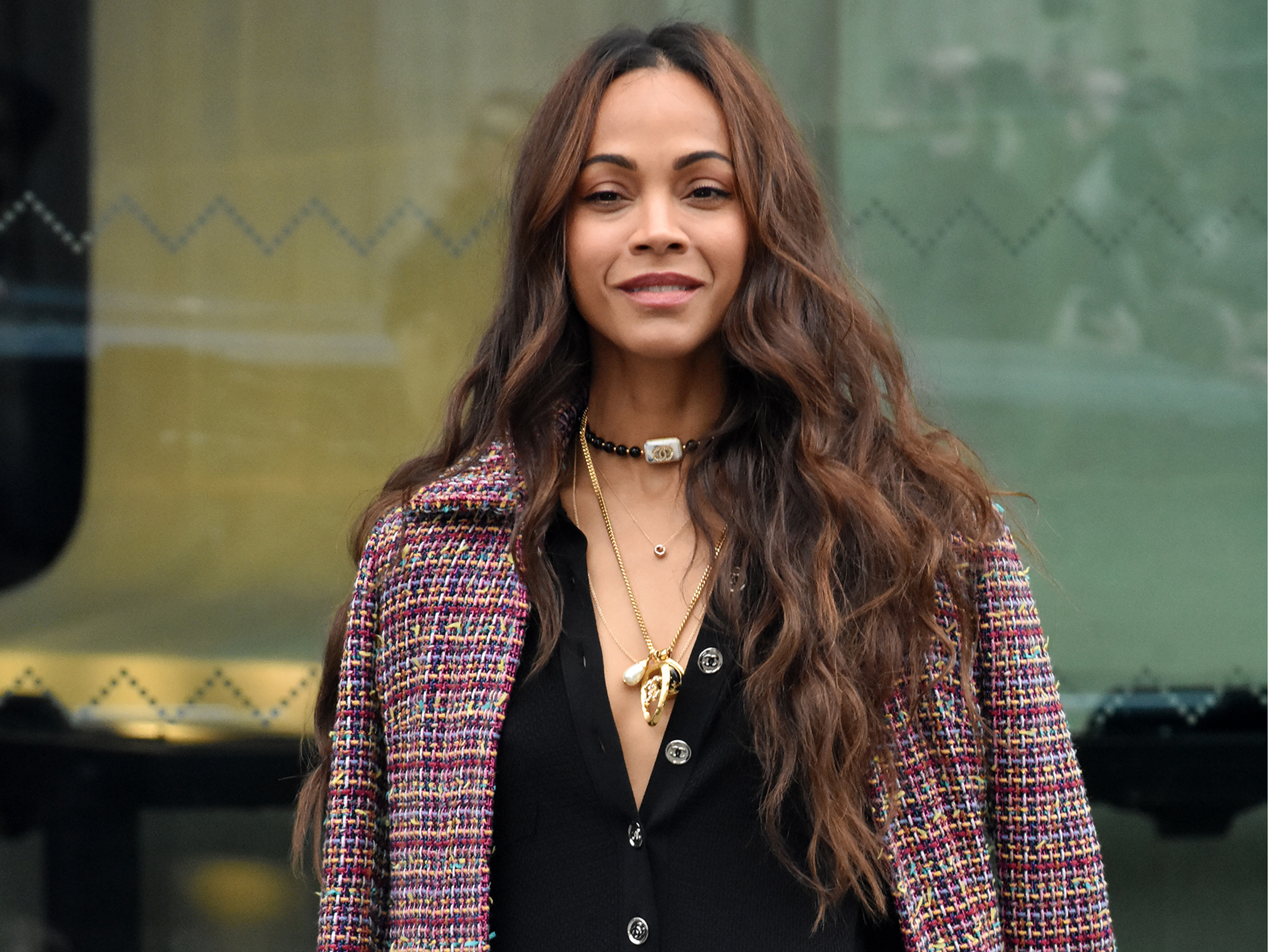 Zoe Salda&amp;ntilde;a attending an event