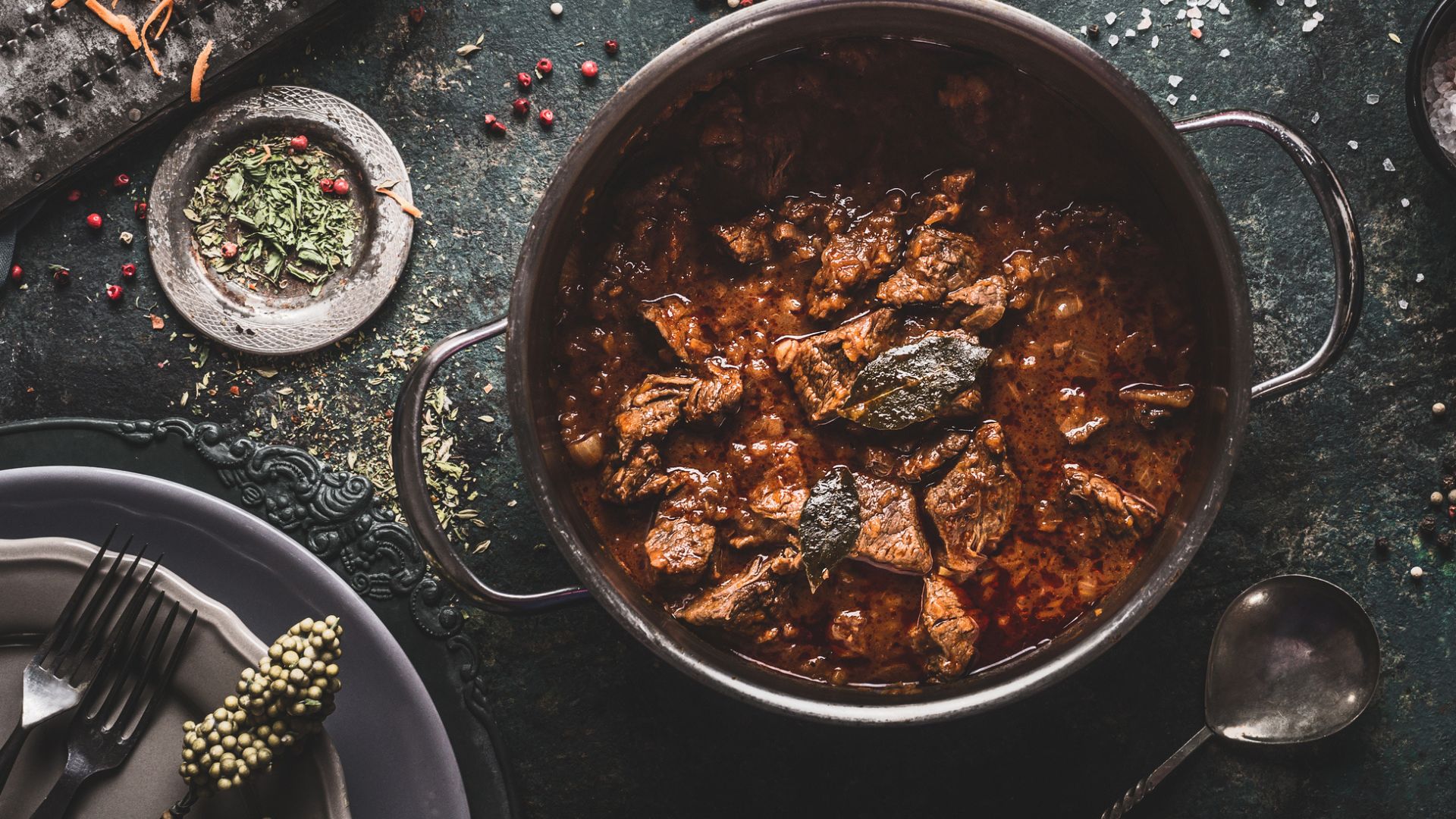 A hearty German stew in a large casserole pot