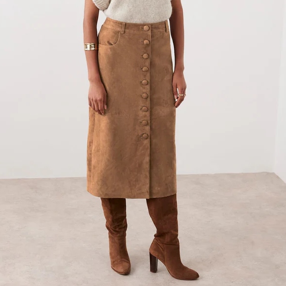 Mint Velvet Tan Suede Midi Skirt