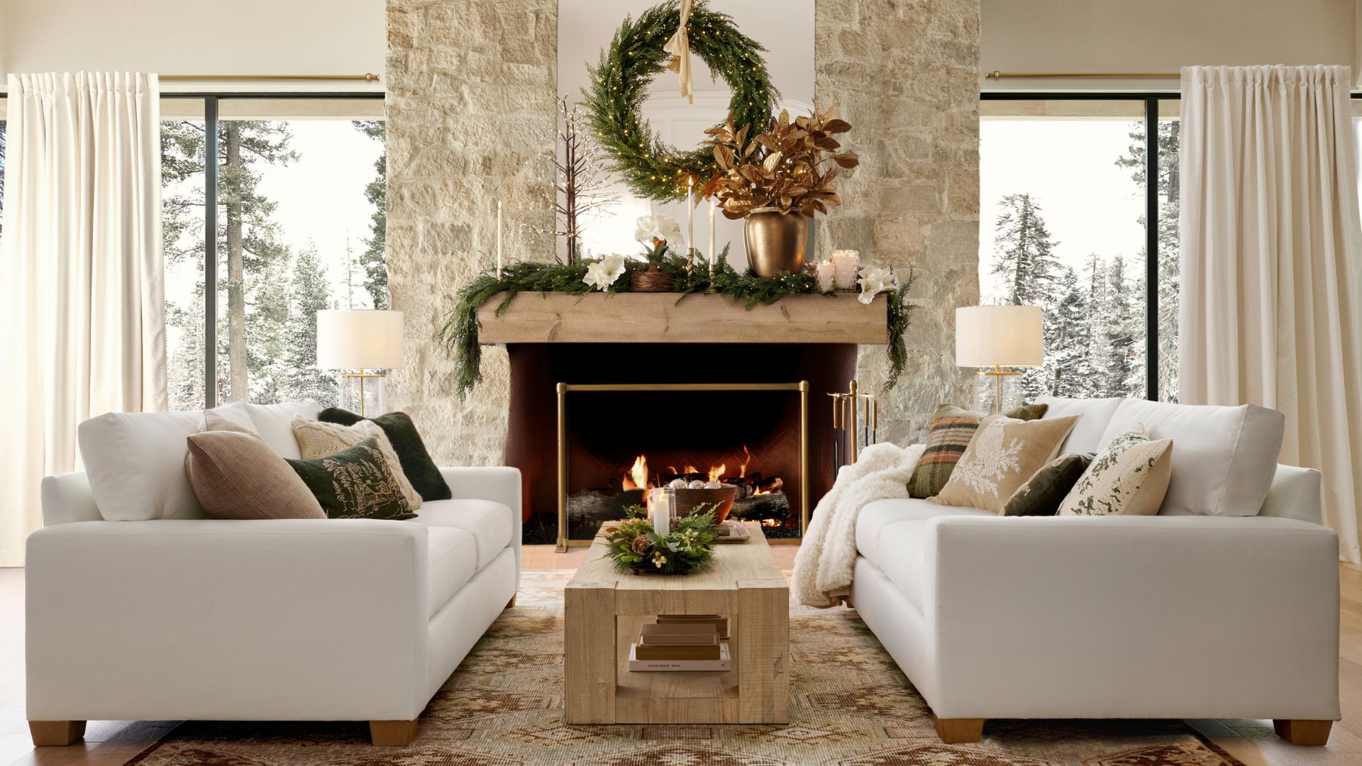 picture of living room set up with evergreen products