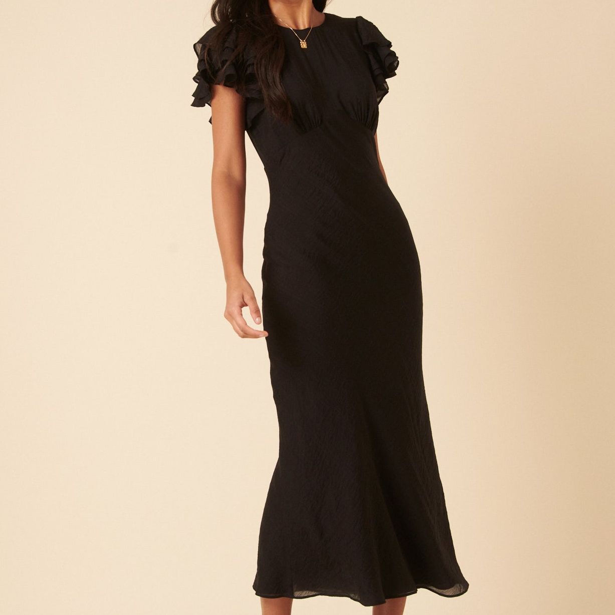 Black Frill Sleeve Lola Midi Dress