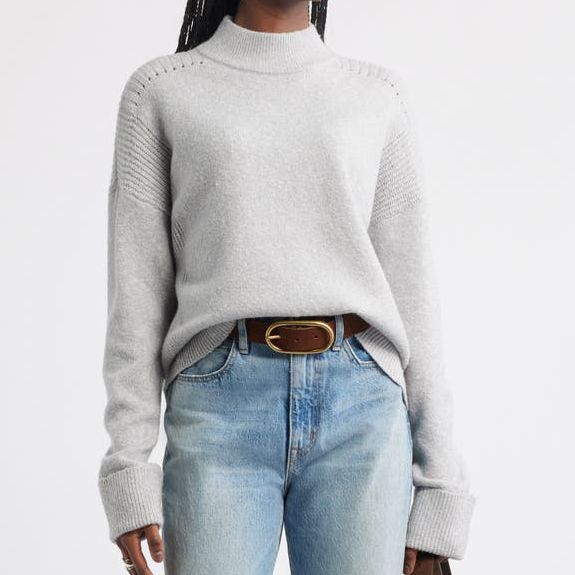 Rib Detail Mock Neck Sweater