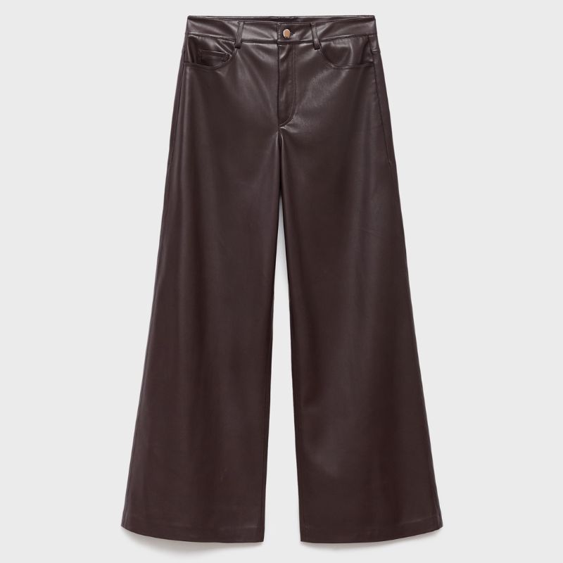 brown faux-leather trousers from Mango