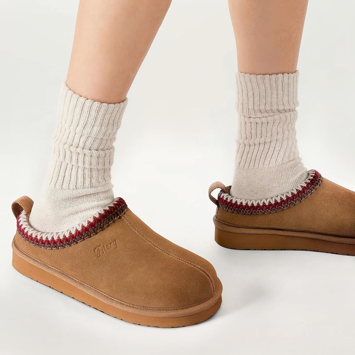 Fitory Women's Suede Slipper | Flat Short Mini Boots With Fur Fleece | Winter Casual Comfort Shoes Chestnut Size 6