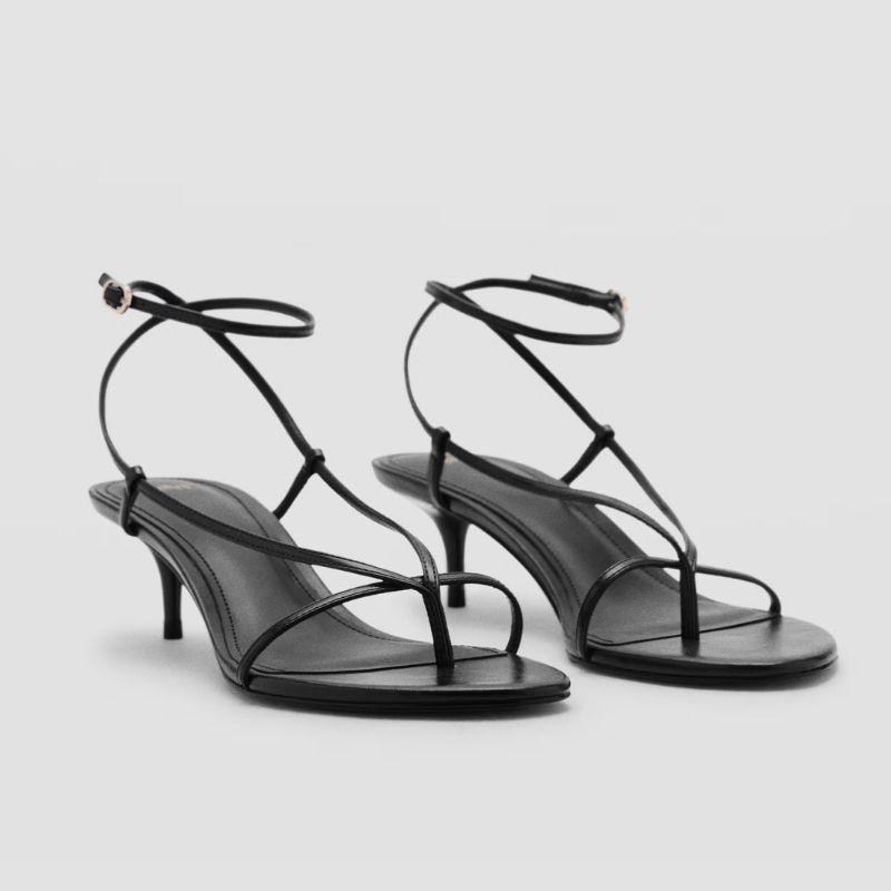 black strappy kitten heels from Mango