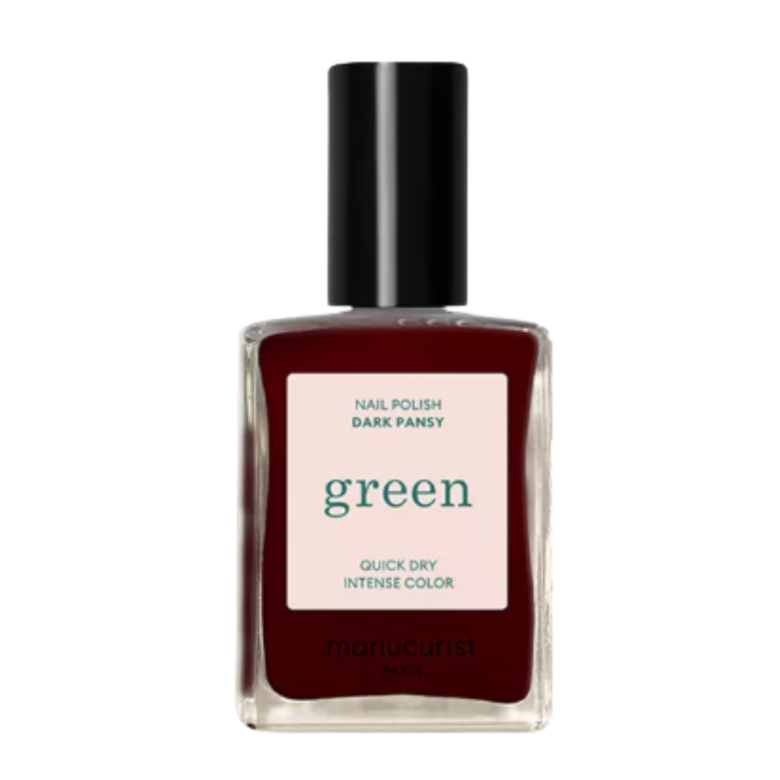 A product shot of the Manucurist Green Nail Polish in Dark Pansy, on a white background