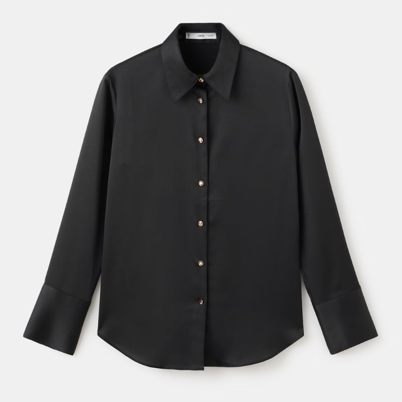 satin black button up shirt from Mango