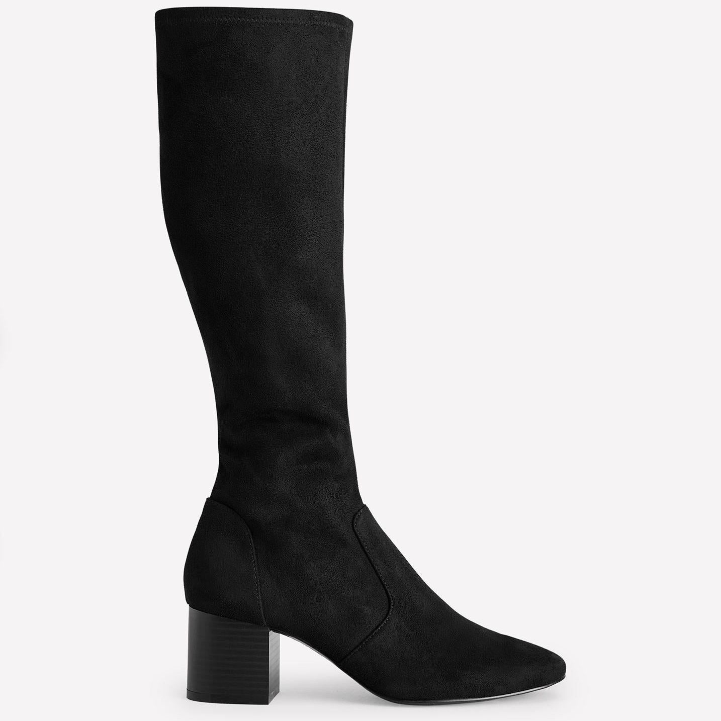 Stretch Knee Heel Boots-Black