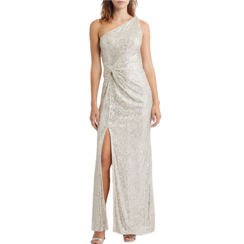 Eliza J, Sequin One-Shoulder Sheath Gown