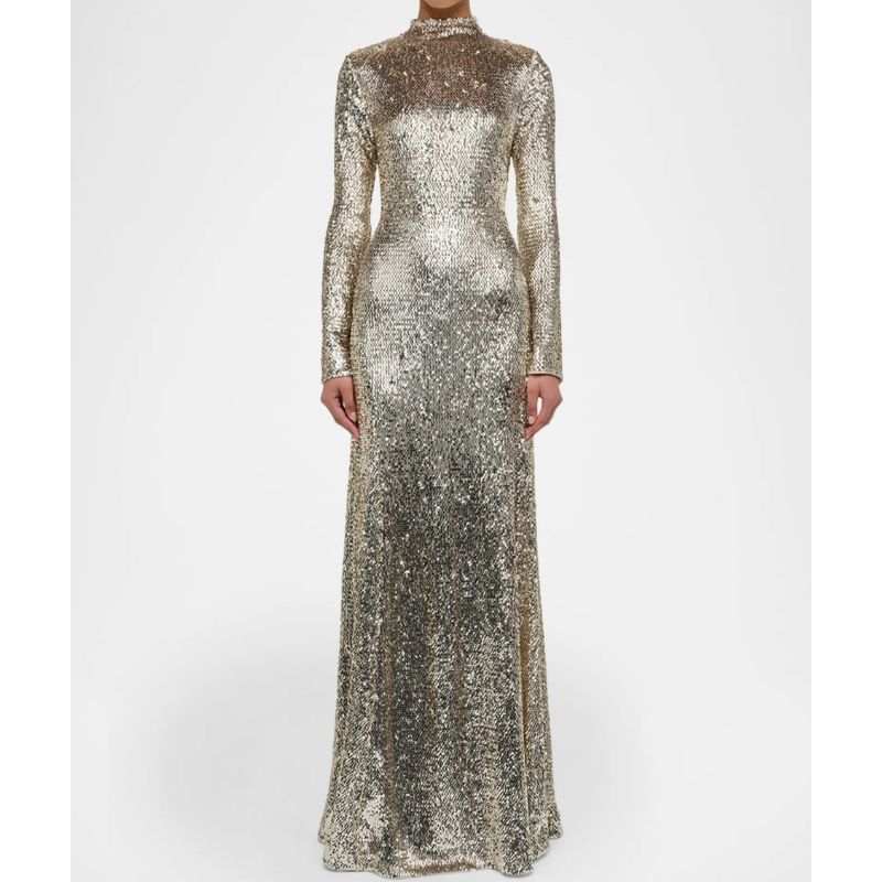SIMKHAI, Beatrice Sequined Long-Sleeve Gown