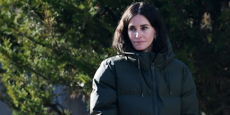Courteney Cox’s winter coat and jeans combo is one to repeat