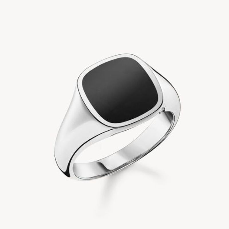 silver square ring with black stone