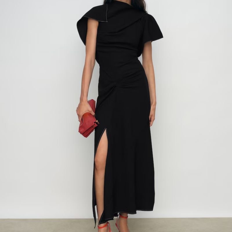black draped dress