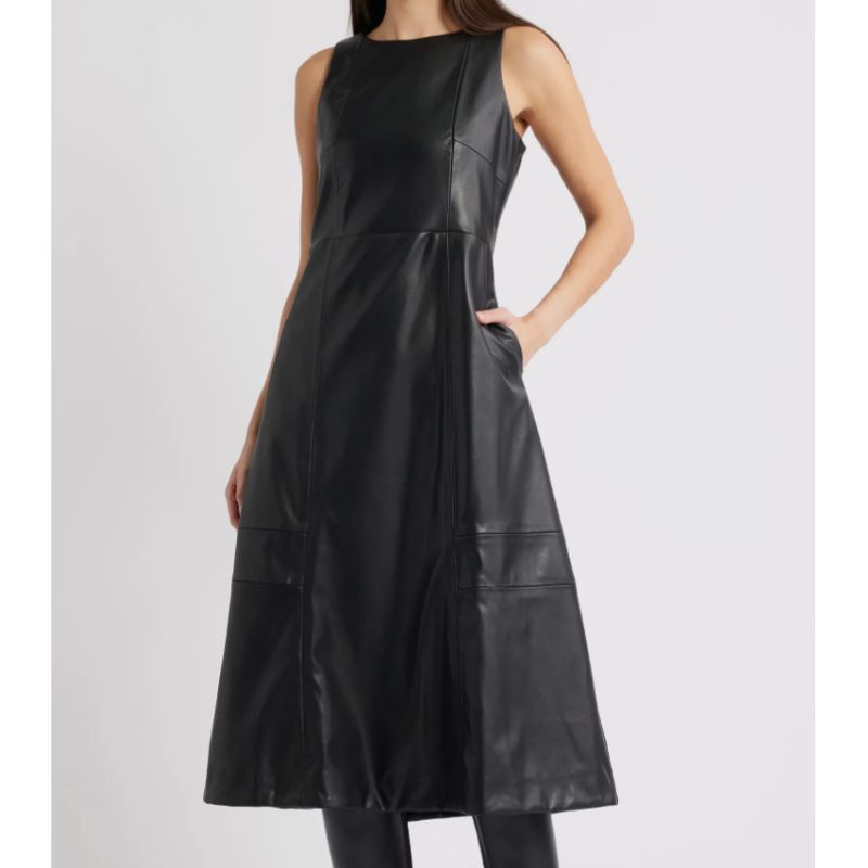 Halogen , Structured Faux Leather Midi Dress
