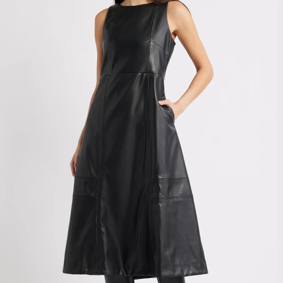 Halogen Faux Leather Midi Dress