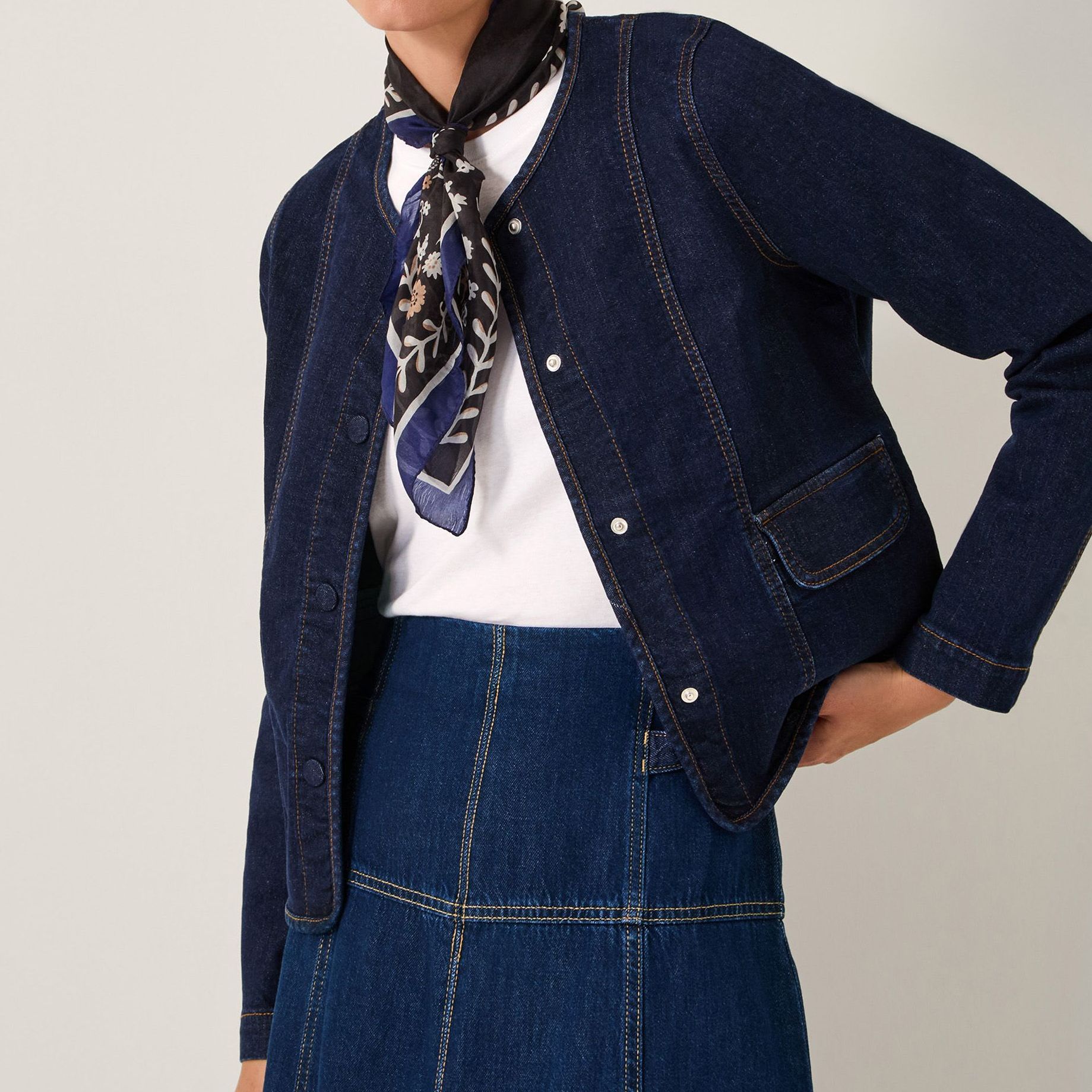 Denim Collarless Jacket