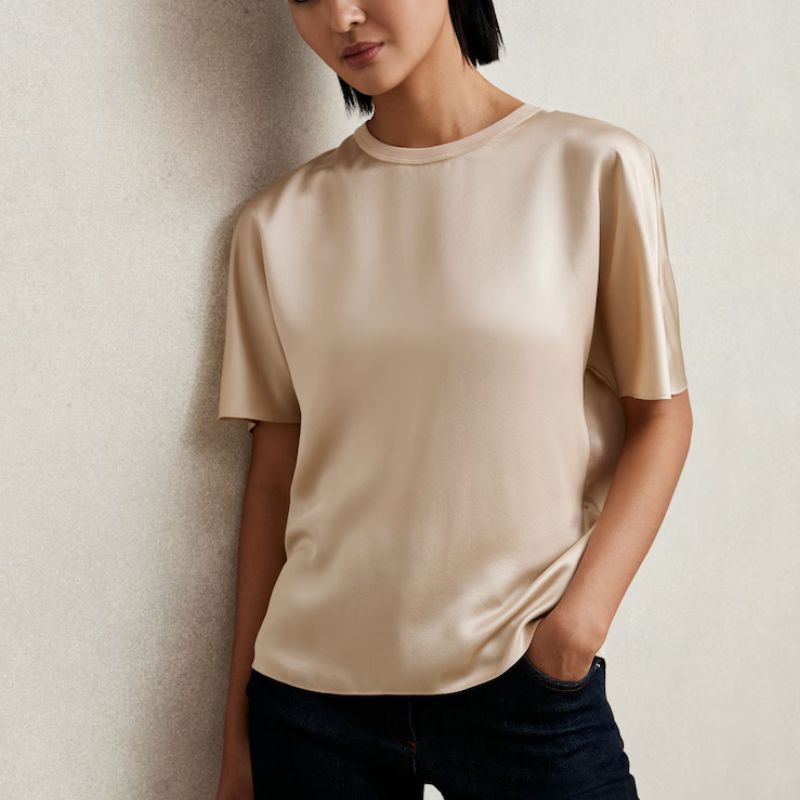 Reiss , Lena Silk Short-Sleeve Top in Champagne