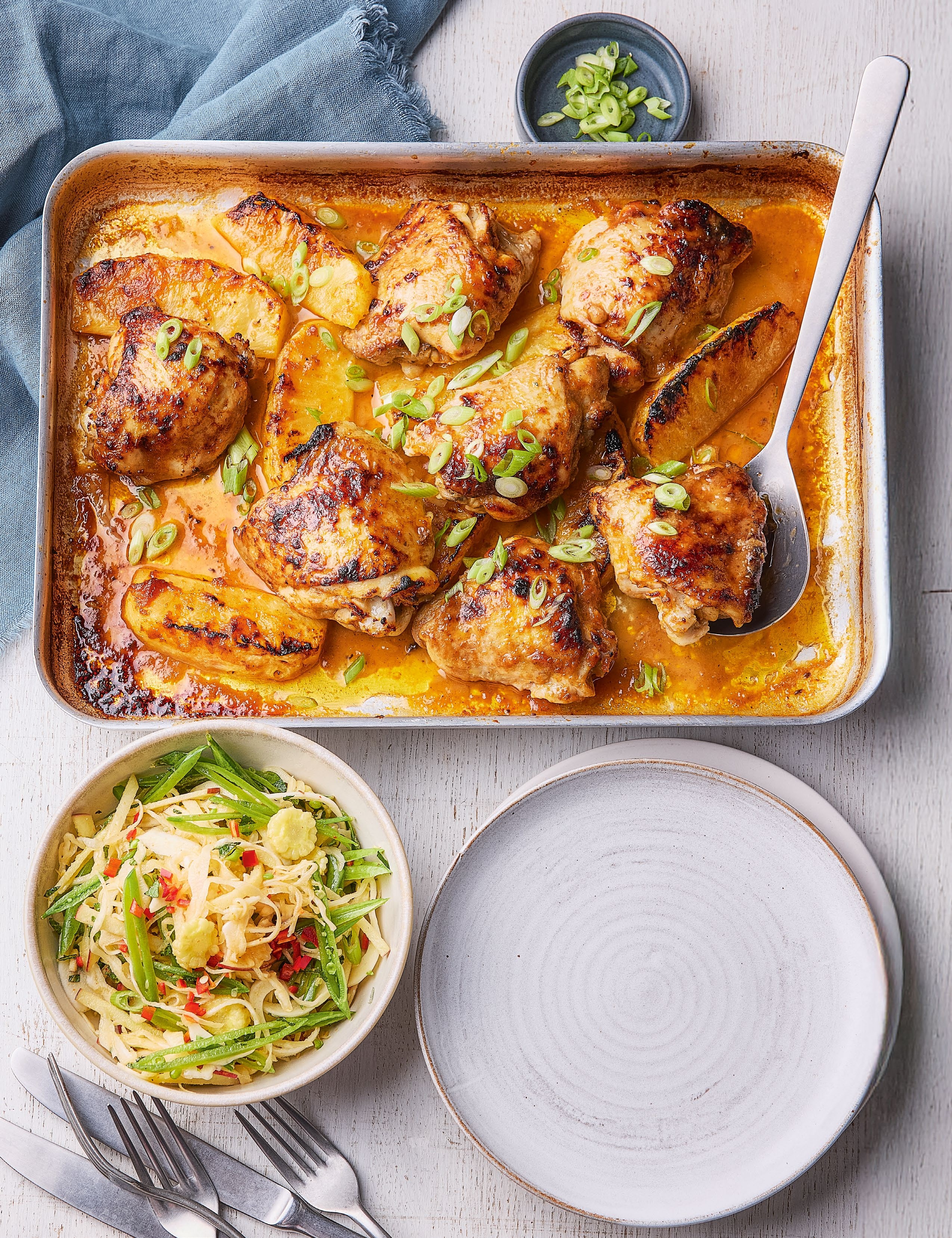 Sticky chicken and pineapple tray bake