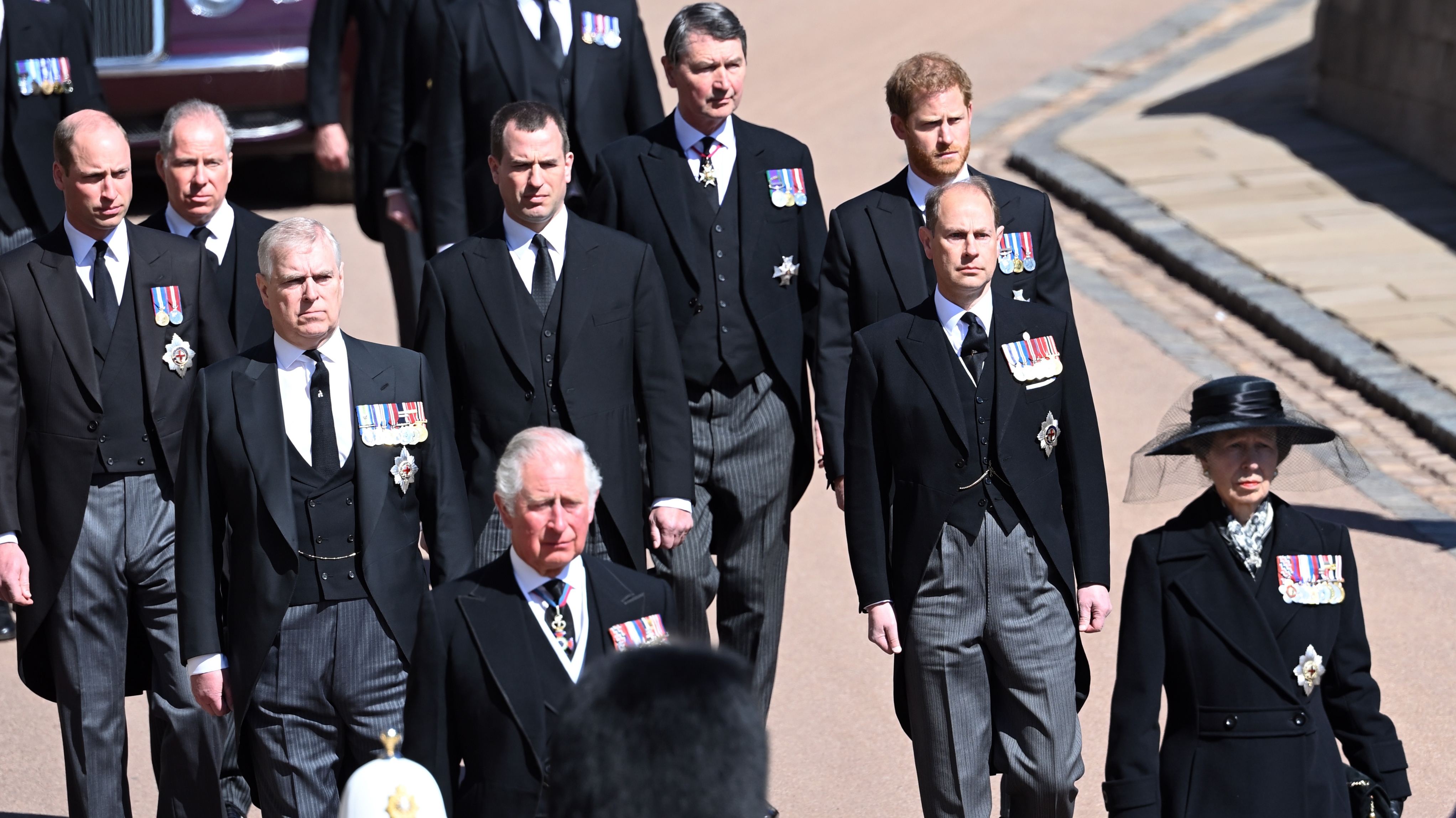 The Royal Family walk to attend the funeral of Prince Philip in 2021