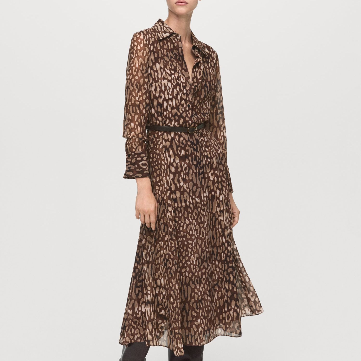 Leopard-Print Shirt Dress With Belt - Women | Mango United Kingdom